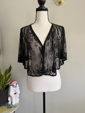 Sheer Black Beaded Capelet